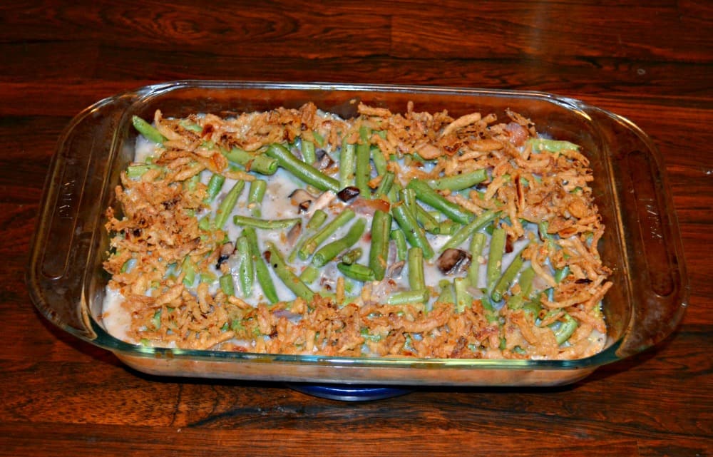 Delicious Green Bean Casserole made with homeade soup and crispy fried onions