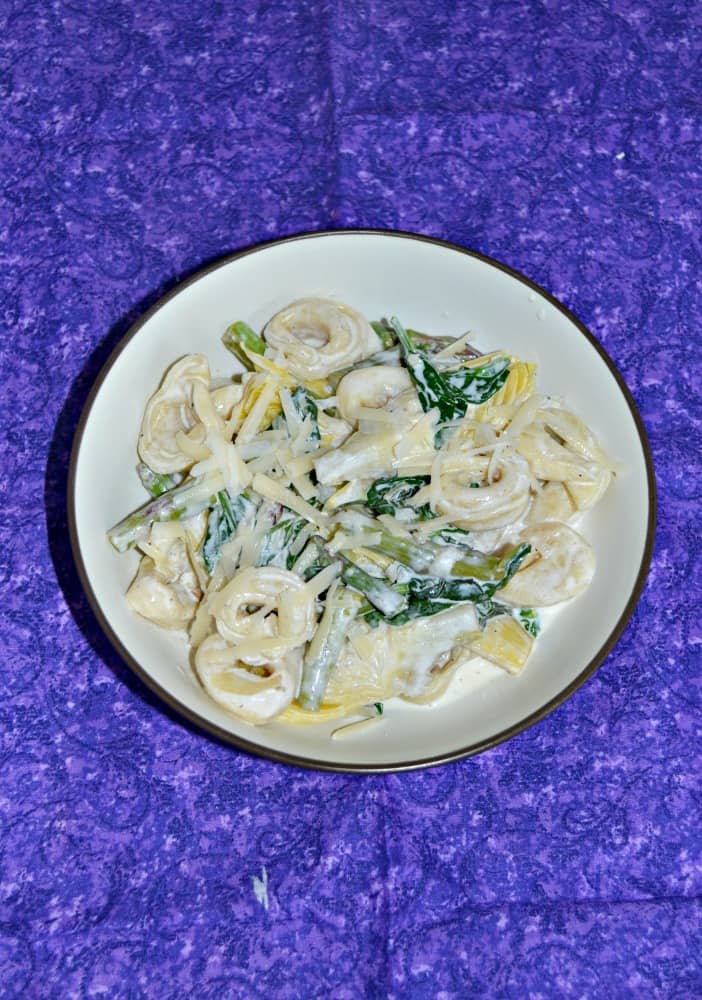 Try this simple one pan Spinach Artichoke Tortellini with Creamy Lemon Sauce