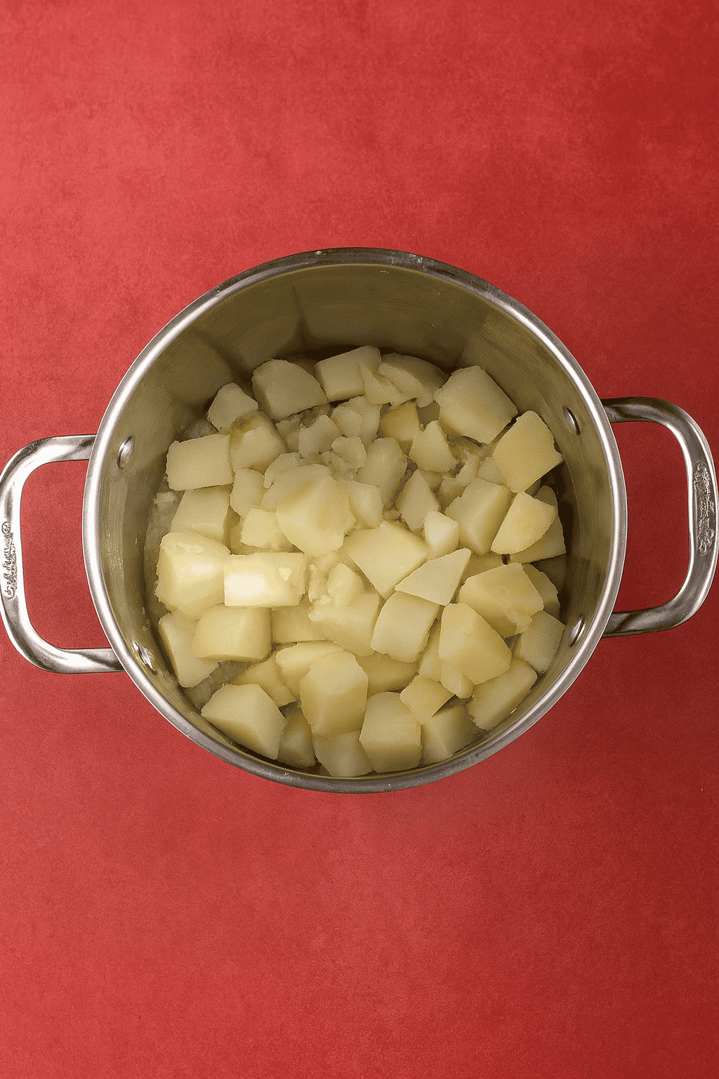 A pot with diced potatoes in it.