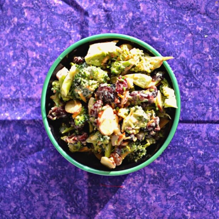 Need a healthier holiday side dish? Try my Lightened Up Broccoli Salad with Cranberries and Almonds