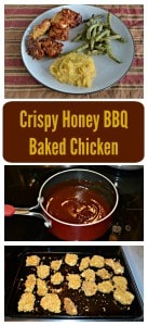 Looking for a delicious weeknight meal? This delicious Crispy Honey BBQ Baked Chicken recipe is one the entire family will love!