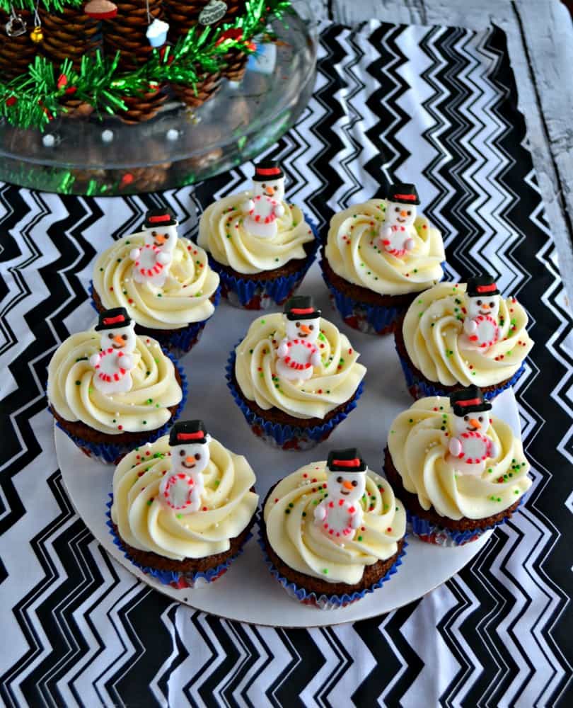 Are you in charge of the holiday dessert? Give your family a taste of the holidays with these Gingerbread Cupcakes topped with Eggnog Frosting and mini snowmen!