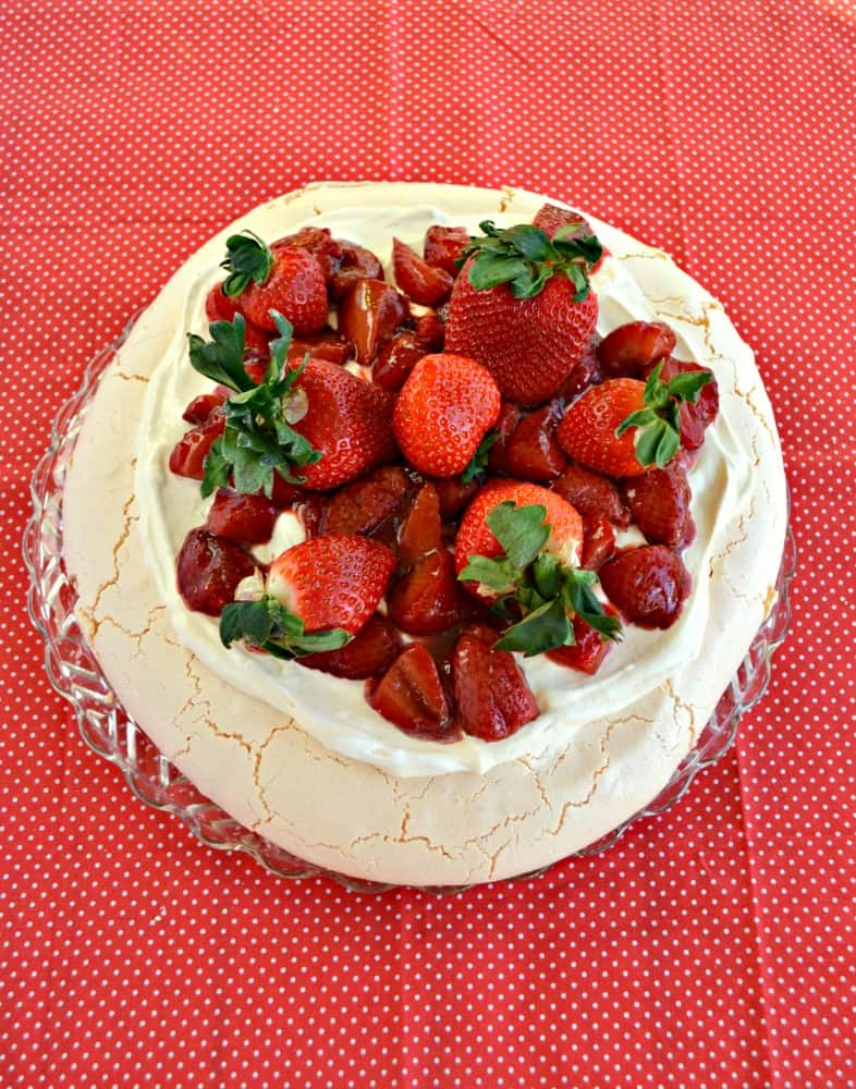 Looking for a healthier dessert? Try my light and airy Roasted Strawberry Pavlova with Lemon Cream!