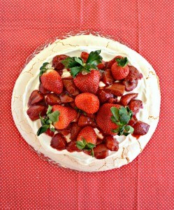 This Roasted Strawberry Pavlova with Lemon Cream is a delicious dessert recipe!