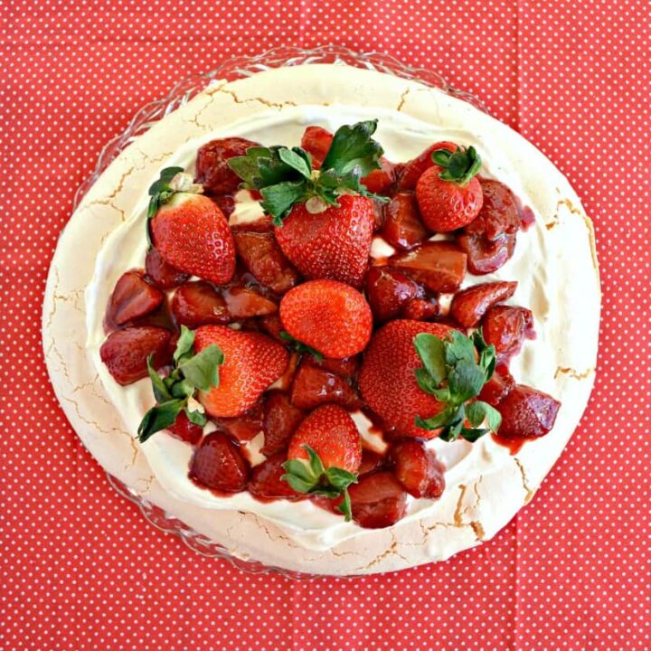 This Roasted Strawberry Pavlova with Lemon Cream is a delicious dessert recipe!