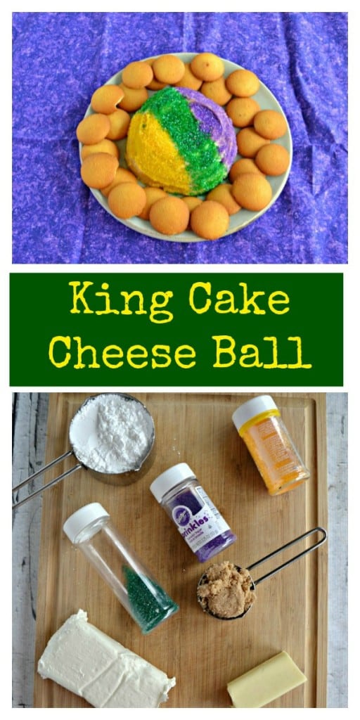 Looking for a great Mardi Gras treat ready in less then 10 minutes? Try my sweet and colorful King Cake Cheese Ball!