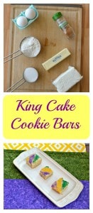 Looking for a fun Mardi Gras dessert? Try these tasty King Cake Cookie Bars!