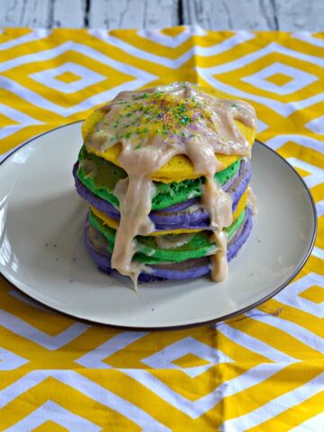 Looking for a way to celebrate National Pancake Day and Mardi Gras? Try my fun and festive King Cake Pancakes!