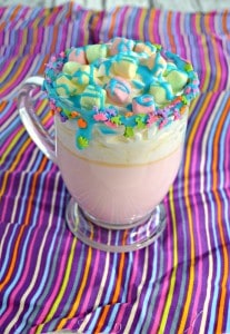 Kids will adore this colorful Unicorn Hot Chocolate made with white hot chocolate and colorful toppings!