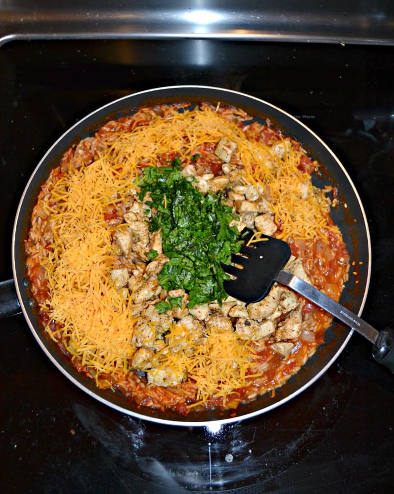You'll love the flavors in this easy and delicious One Pan Chicken Enchilada Rice Bake!