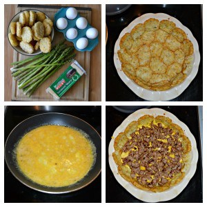 Try this delicious Hash Brown Crusted Casserole with eggs, Cheddar, Sausage, and Asparagus!