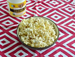 Love this delicious Pizza Flavored Popcorn with Barlean's Butter Flavored Coconut Oil!