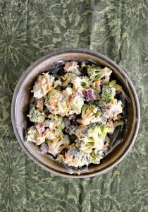 Love this Broccoli Salad with onions, bacon, cranberries, and walnuts!