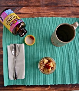 Staying healthy after having a baby is as easy as a healthy breakfast of overnight oats, Nature Made Prenatal Vitamins, and a cup of coffee!