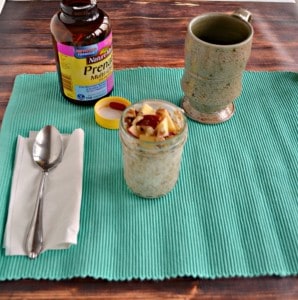 Apple Cinnamon Overnight Oats, a cup of coffe, and Nature Made Prenatal Vitamins is the perfect breakfast to keep mom healthy and happy!