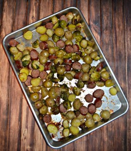 Sheet Pan Supper with Kielbasa, Potatoes, and Brussel Sprouts takes just minutes to prep!
