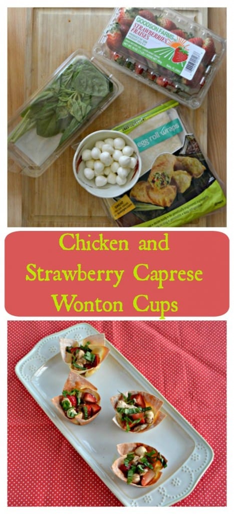 Chicken and Strawberry Caprese Wonton Cups