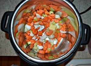 Saute the vegetables in the Instant Pot for potato soup