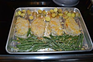 Kids will love this tasty Sheet Pan Parmesan Pork Chops with Potatoes and Green Beans