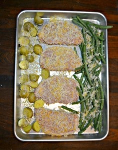 Need a quick dinner? Try these Sheet Pan Parmesan Pork Chops with Potatoes and Green Beans