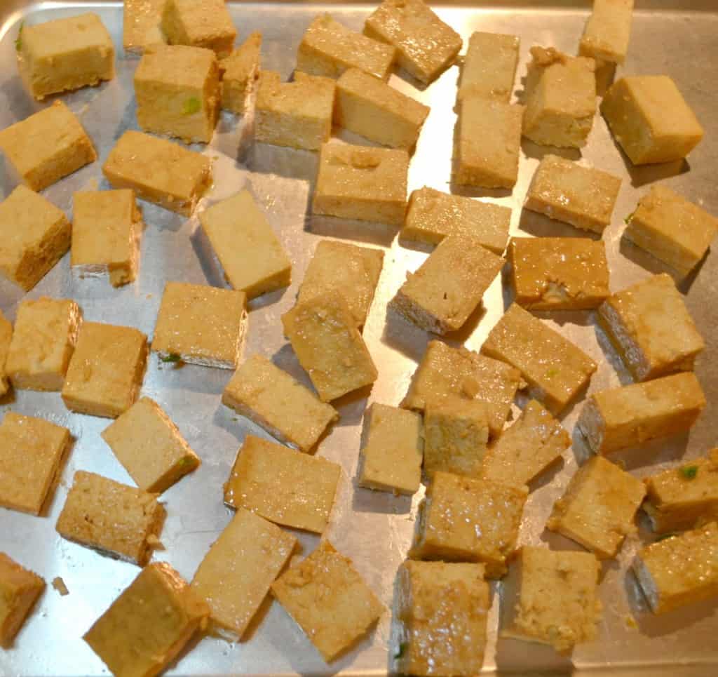 Tofu gets cripsy when coated with soy sauce and cornstarch