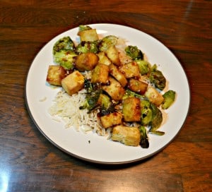 Need a new meatless Monday dish? Try this tasty Tofu and Roasted Brussels Sprouts with Honey Sesame Glaze.