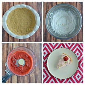 It only takes a few ssteps to make a No Bake Strawberry Lime Mousse Pie