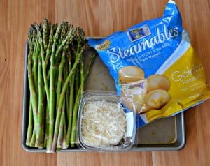 Everything you need to make Cheesy Roasted Potatoes and Asparagus.