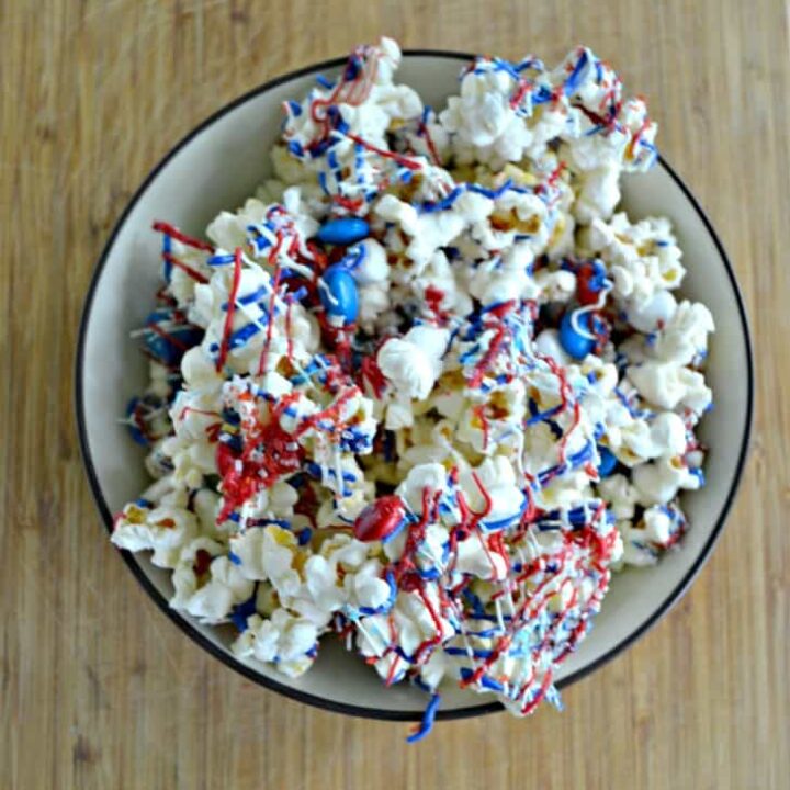 You'll love this fun and easy Red, White, and Blue Popcorn for a snack!