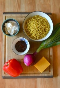 Everything you need to make BBQ Ranch Pasta Salad!