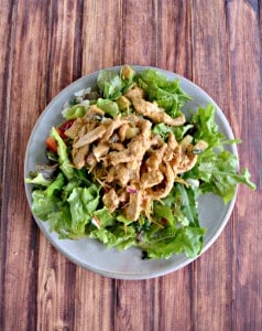 Hummus Chicken Salad served on a bed of fresh greens