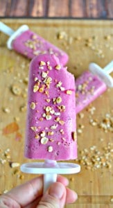 Bite off this delicious Strawberry Breakfast Popsicle made with yogurt and granola!