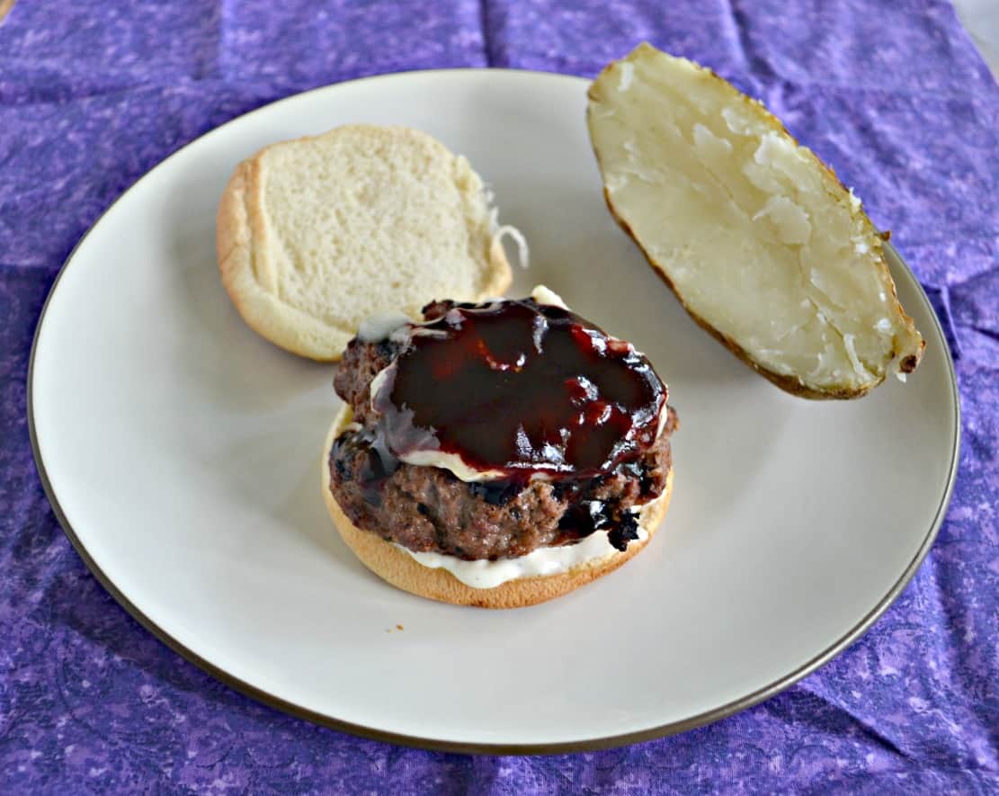 Burgers with Blueberry BBQ Sauce, Brie, and Lemon Shallot Aioli