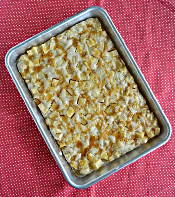 Caramel Apple Sheet Cake is so easy to make and is a delicious after school snack!