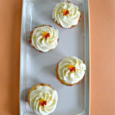Caramel Vanilla Cupcakes topped with an edible leaf