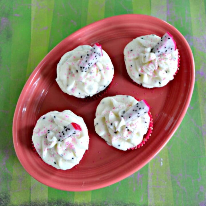 Looking for a fun and tasty cupcake? Check out these Chocolate Cupcakes with Dragon Fruit Frosting