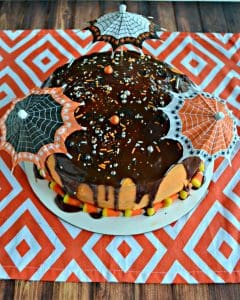 Amazing Halloween Layer Cake with Chocolate and Orange Layers and Chocolate Ganache on top