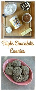 Triple Chocolate Cookies with dark, milk, and white chocolate chips!