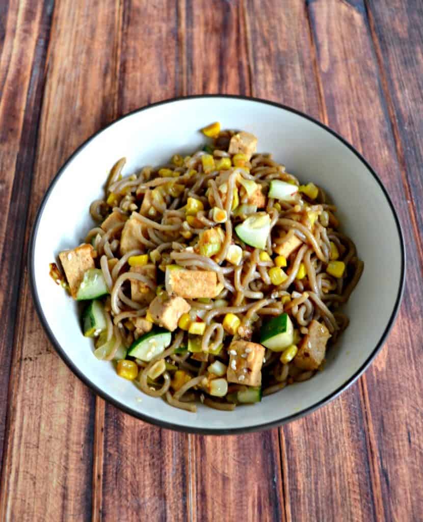 Grab a fork and dig into these Spicy Soba Noodles with Tofu, Corn, and Cucumber