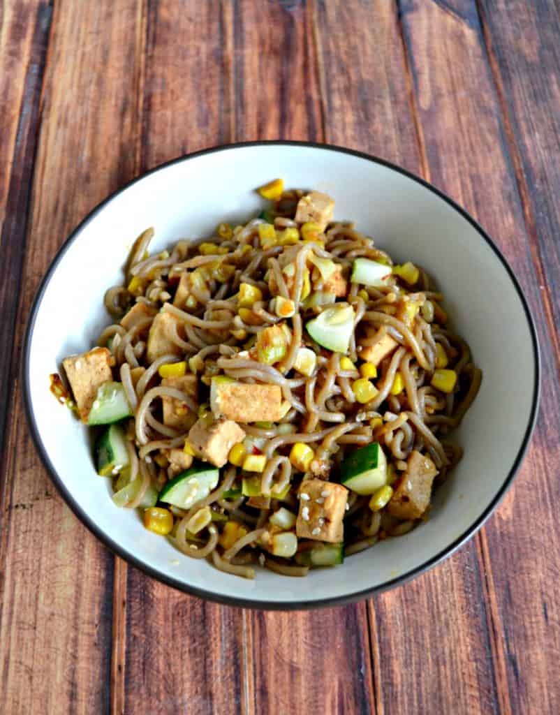 Spicy Soba Noodles with Corn, Cucumber, and Tofu