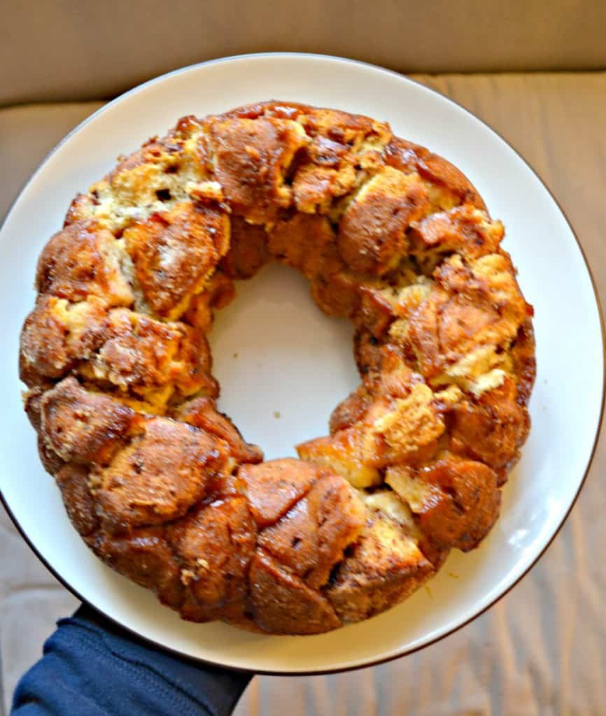Mardi Gras Monkey Bread is made with refrigerated cinnamon roll dough