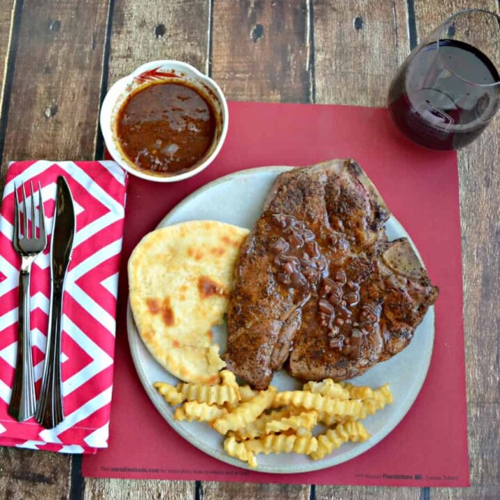 Looking for a romantic meal to make for your sweetheart? This Coffee Rubbed Porterhouse with Red Wine Chocolate Sauce will hit the spot!