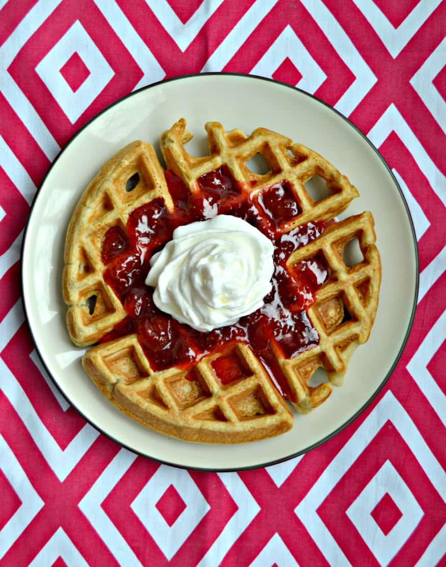 Wake up to these incredible Vanilla Bean Waffles with Strawberry Sauce