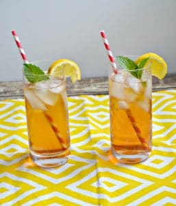 Lookking for a refreshing summer sipper? This Sparkling Peach Iced Tea will hit the spot!