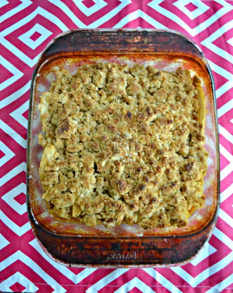 Caramel Apple Pecan Cobbler topped with a crunchy oat topping