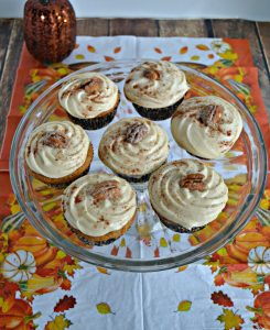 Fall is here and it doesn't get much better than these Bourbon Pecan Pie Cupcakes topped with Caramel Frosting