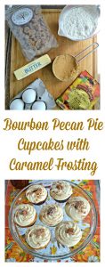 Get your taste of fall with these Bourbon Pecan Pie Cupcakes with Caramel Frosting