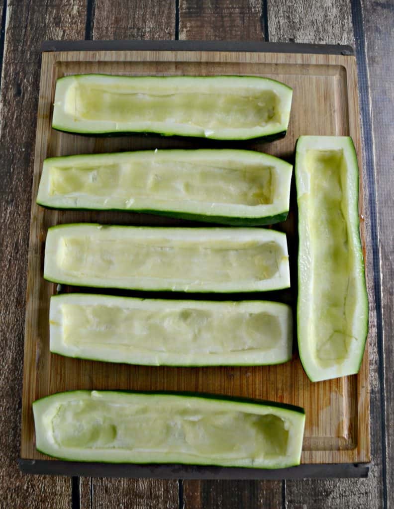 Hollow out zucchini to make delicious "boats" for stuffing!