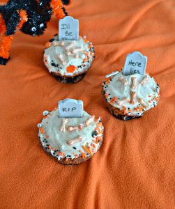 Make these sppoky yet fun Spiced Caramel Halloween Graveyard Cupcakes