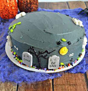 It's so much fun decorating the sides of this Spooky Graveyard Layer Cake